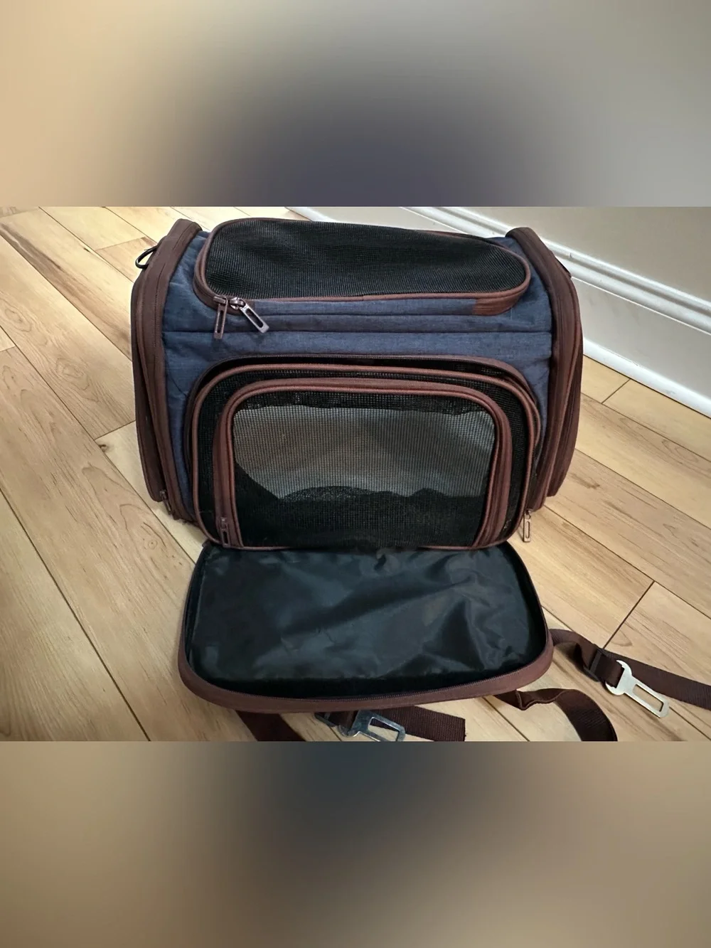 Classic Navy and Brown Soft-Sided Pet Carrier - Travel Tote
